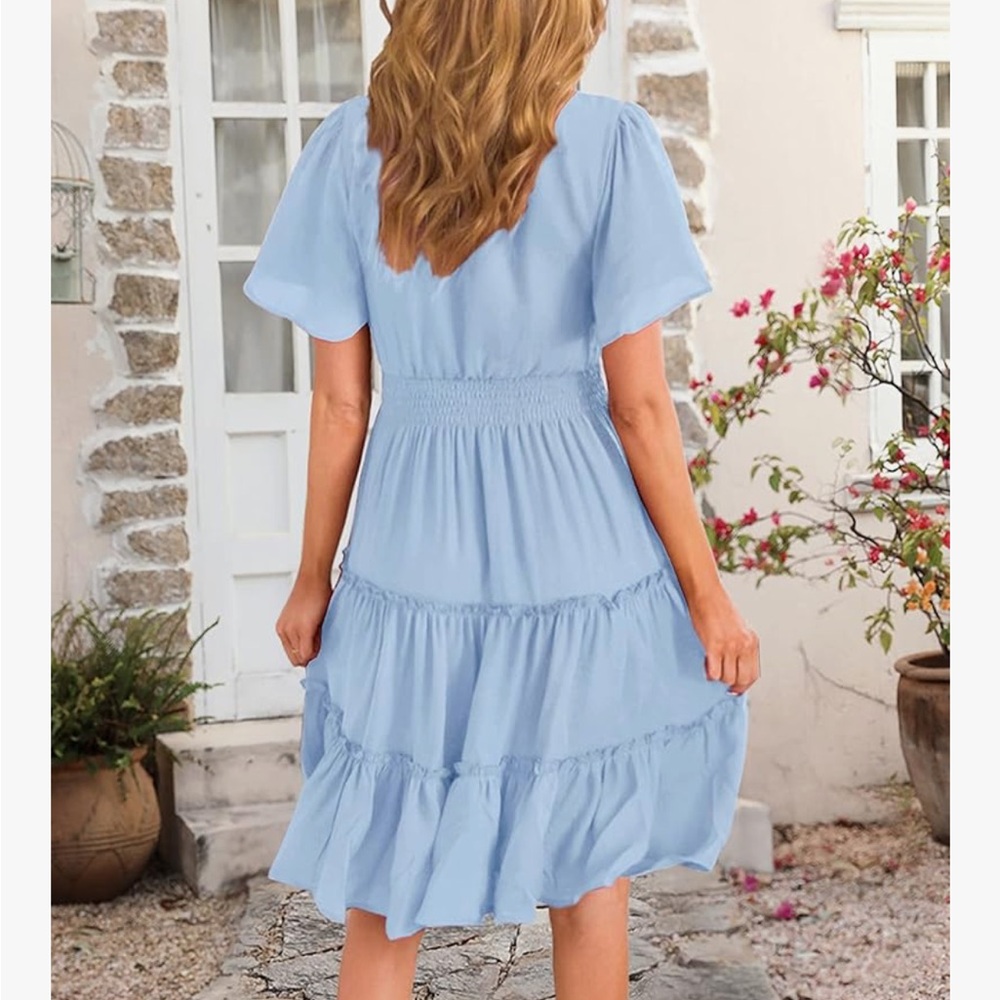 Light Blue V-Neck Dress - Picture 4 of 8